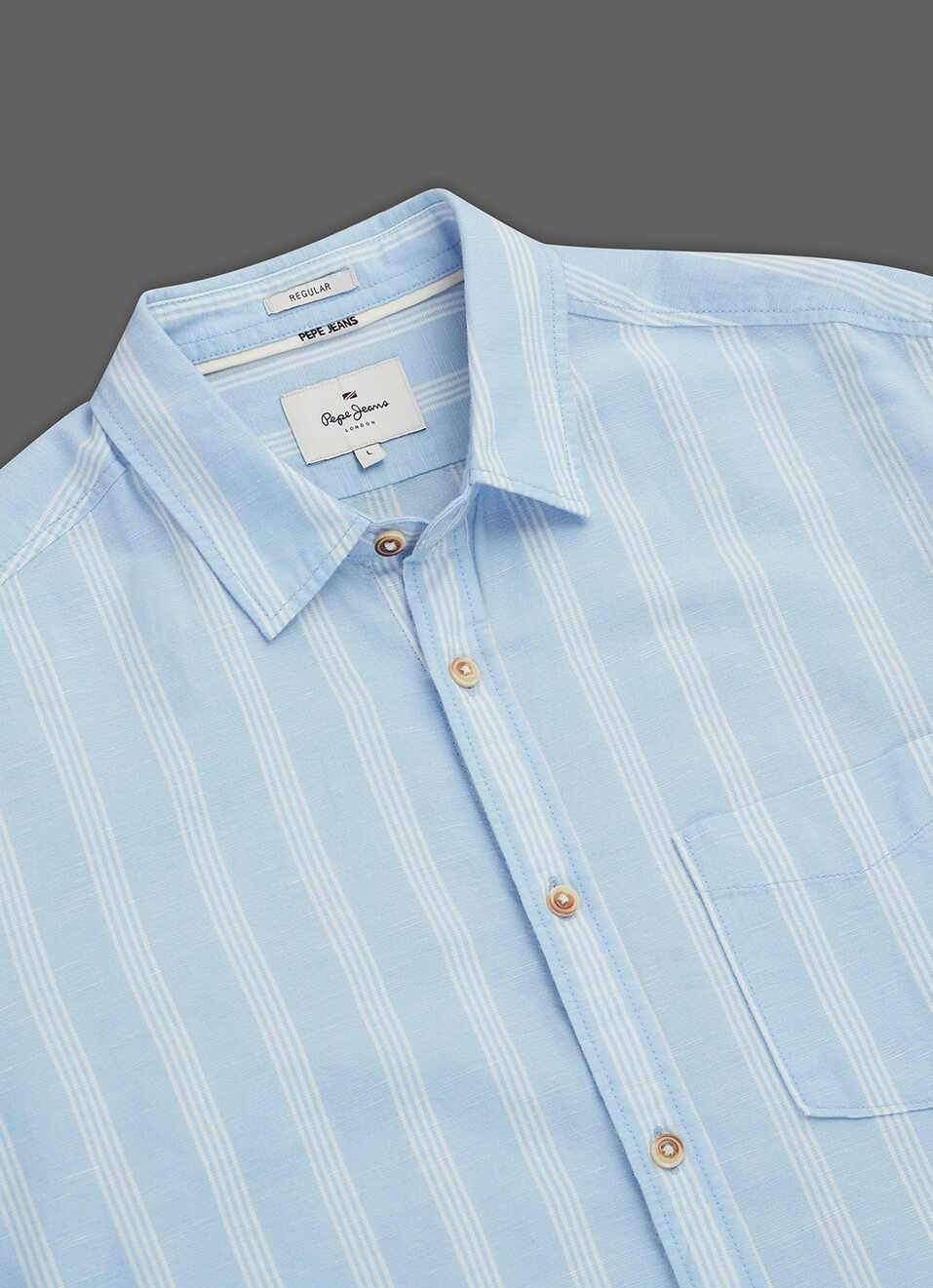 Men Sky Blue Striped Regular Fit Cotton Linen Shirt, , large image number 3