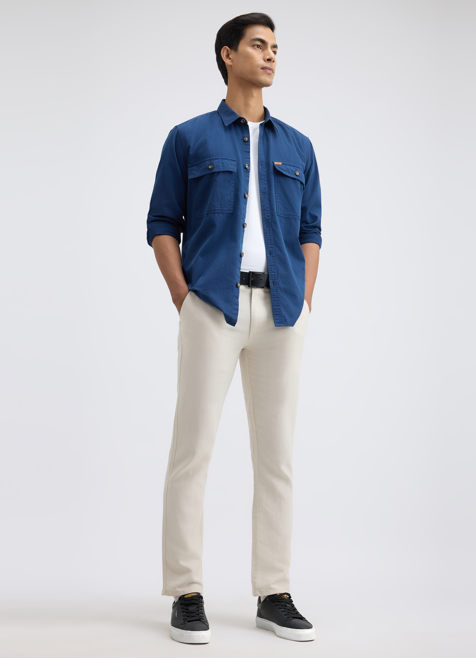 Men Blue Overdyed Full Sleeve Cargo Shirt, , large image number 5