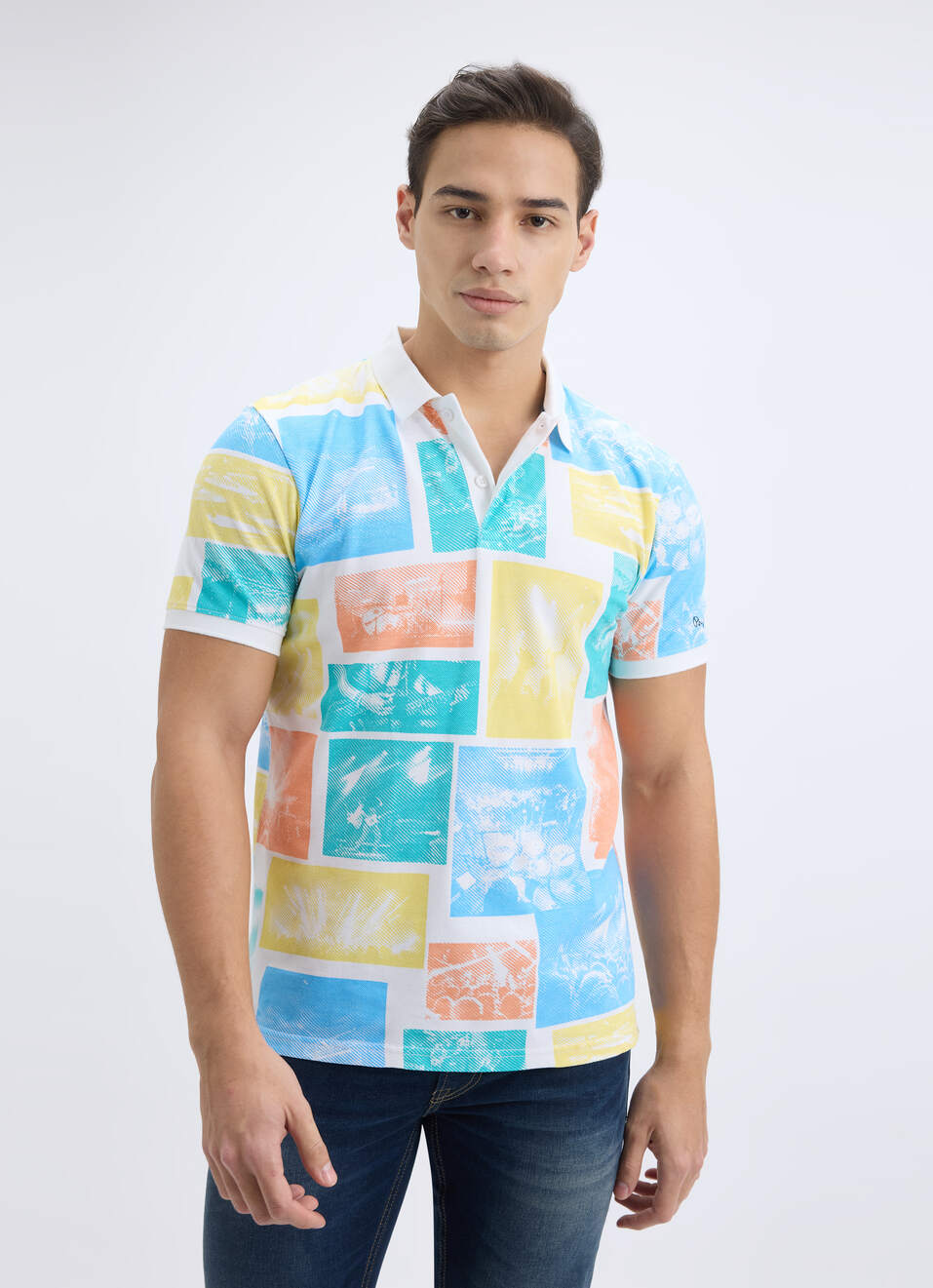 Men White Photographic Print Short Sleeve Polo, , large image number 1