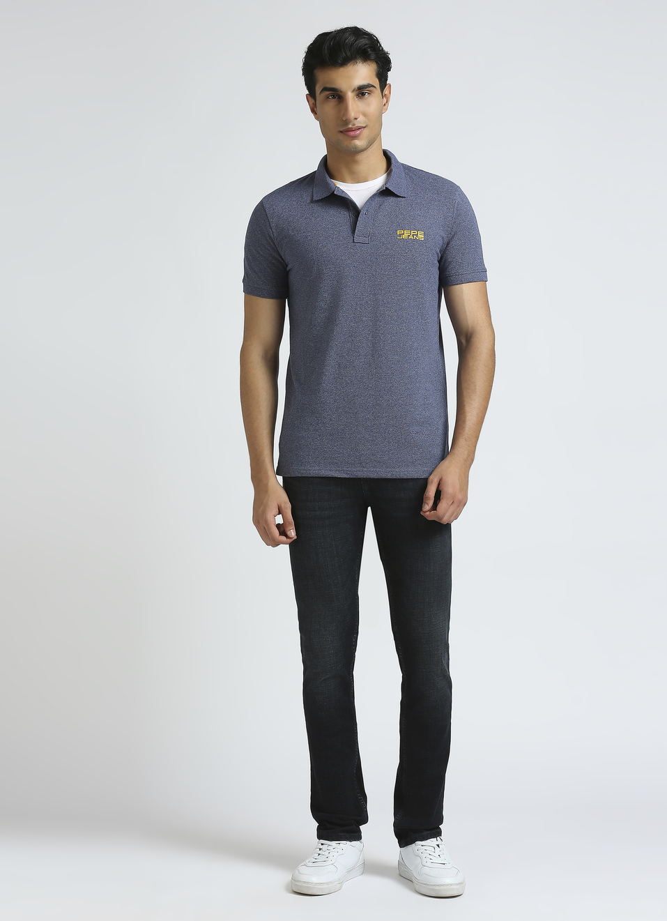 Blue Ribbed Collar Short Sleeve Polo, , large image number 5