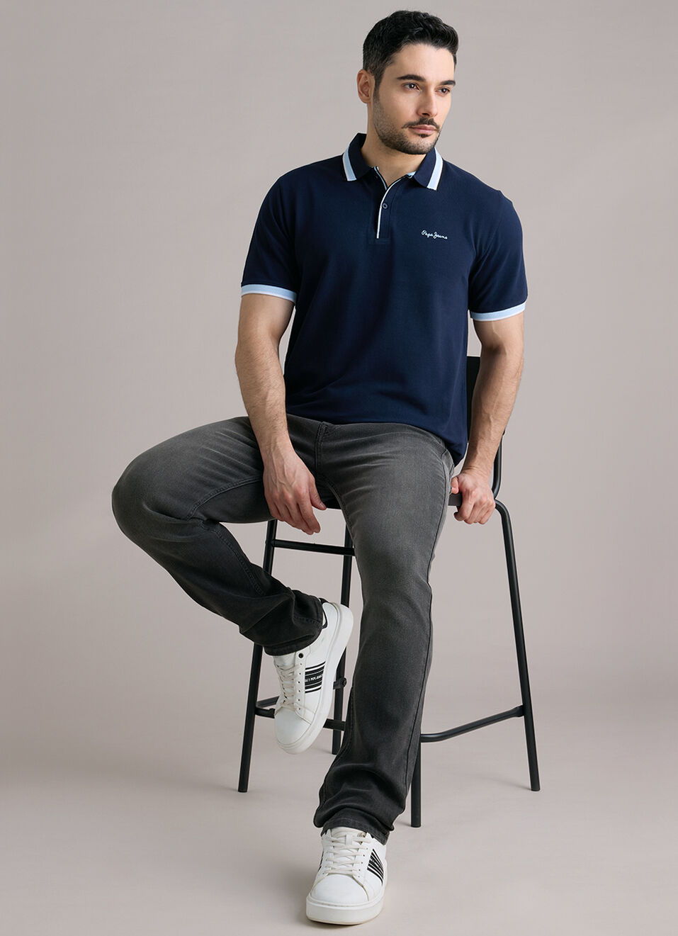 Men Navy Solid Polo Collar T-shirt, , large image number 5