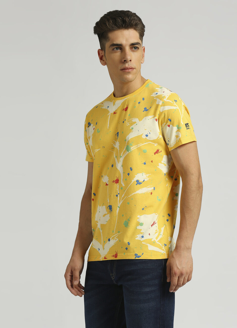 Yellow Abstract Print Short Sleeve T-shirt, , large image number 2