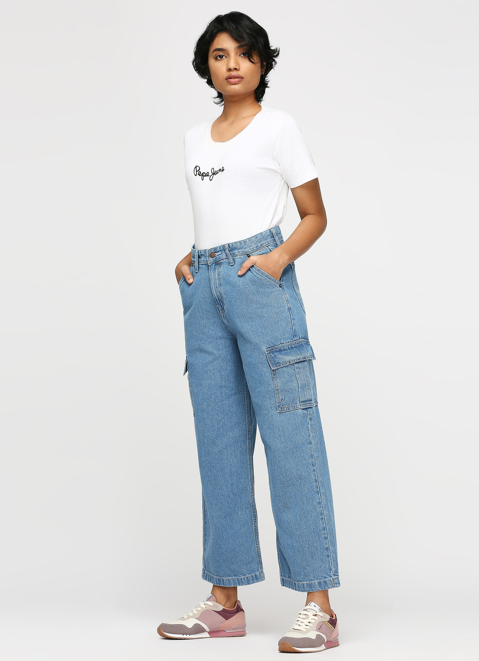 Cargo Straight Blue High Waist Jeans, , large image number 5