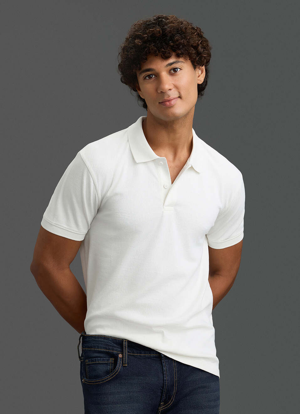 Men White Solid Short Sleeve Polo, , large image number 5
