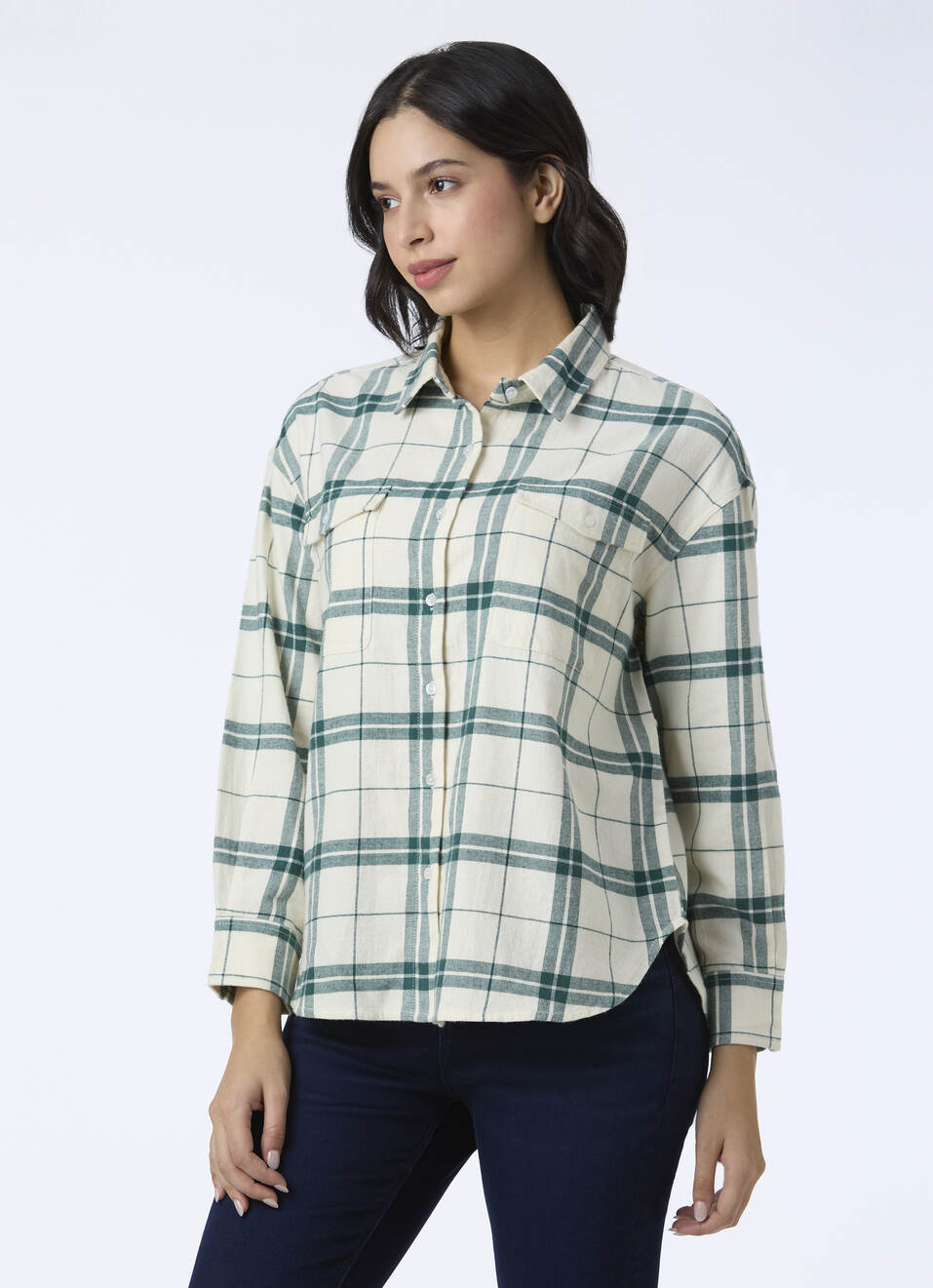 Women Green Check Oversized Shirt, , large image number 3