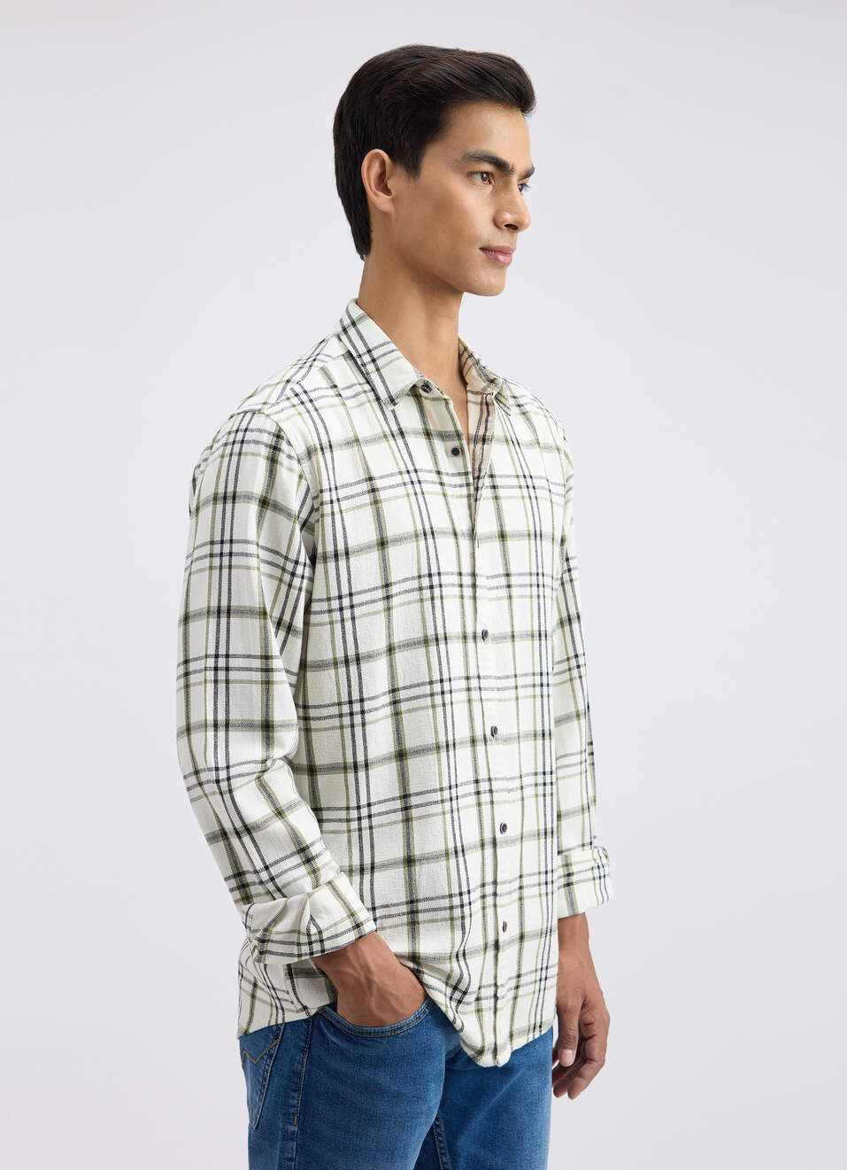 Men Green Check Full Sleeve Shirt, , large image number 3