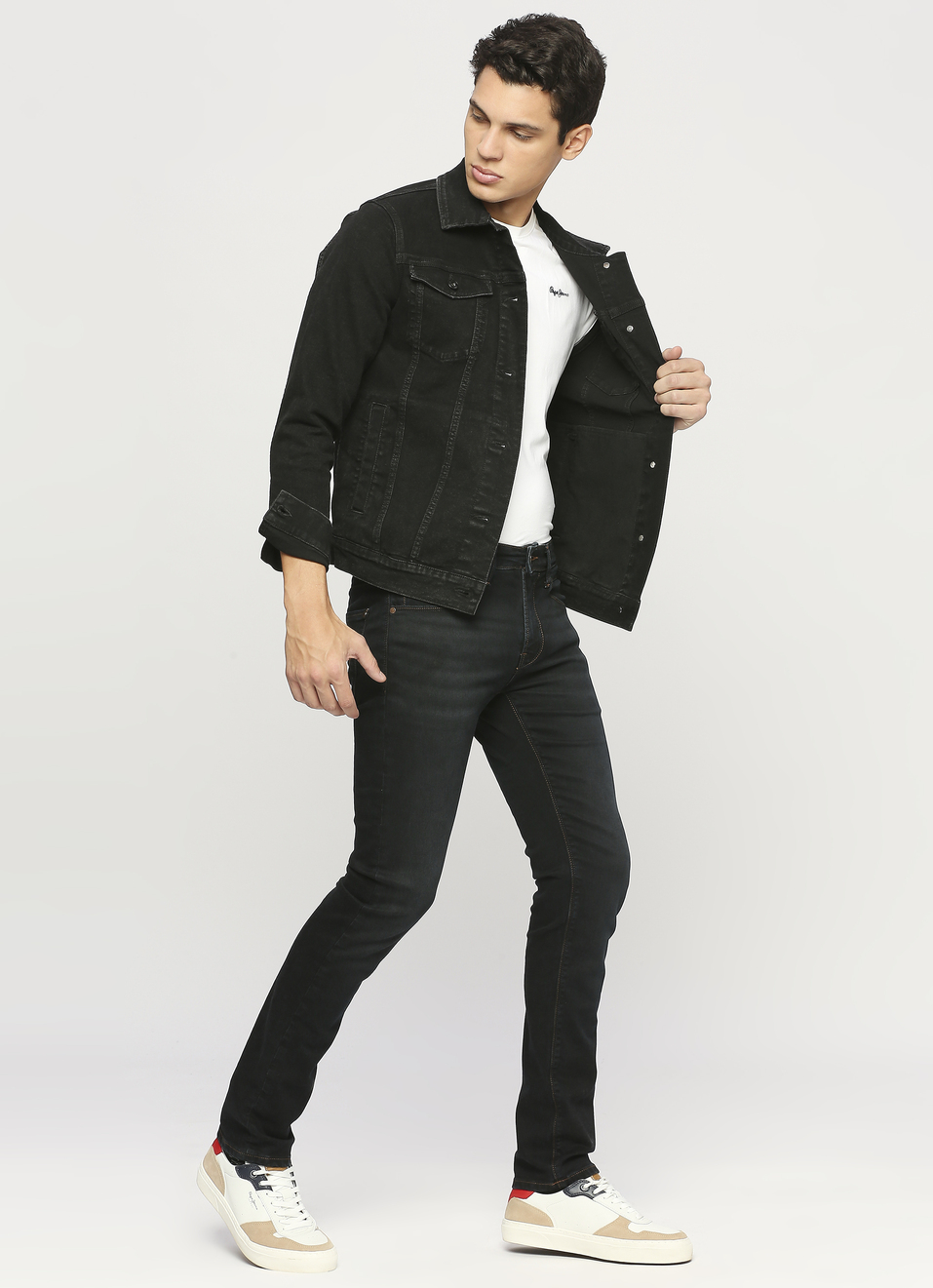 Black Denim Trucker Jacket, , large image number 5
