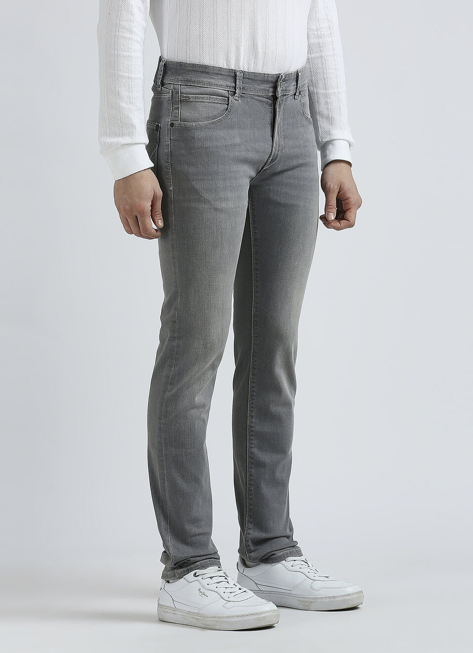Vapour Grey Mid Rise Slim Powerflex Jeans, , large image number 2