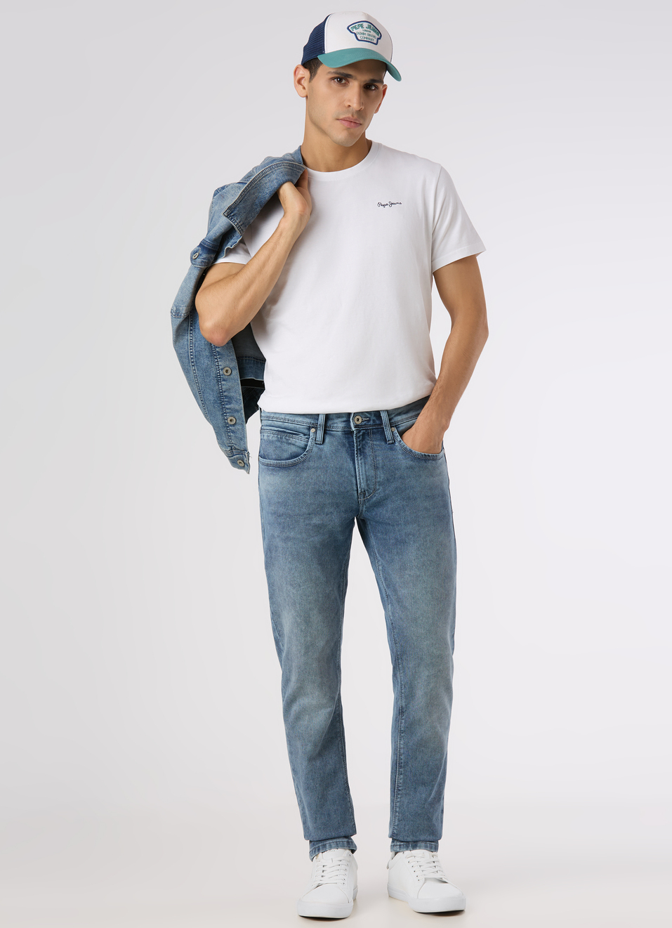 Men Light Blue Low Rise Slim Fit Tapered Leg Gymindigo Jeans, , large image number 0