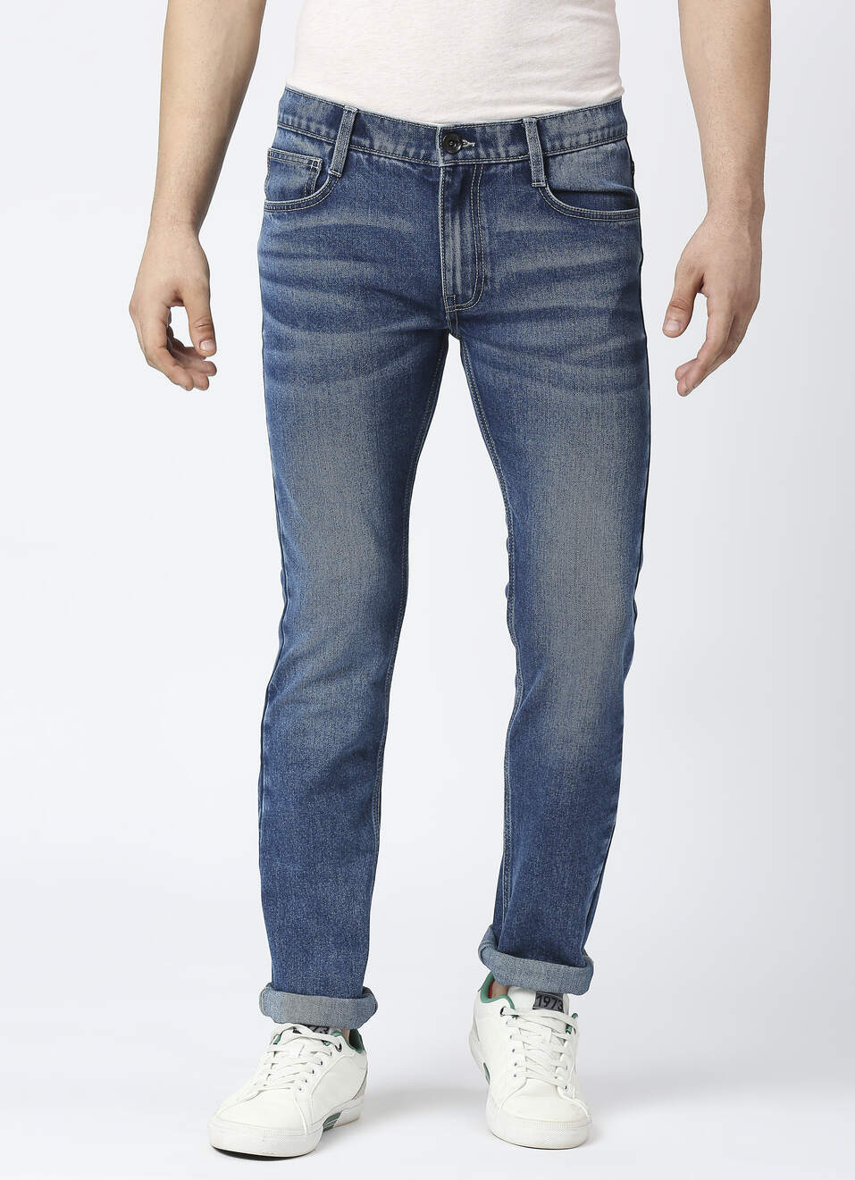 Vapour Blue Mid Rise Slim Fit Jeans, , large image number 1