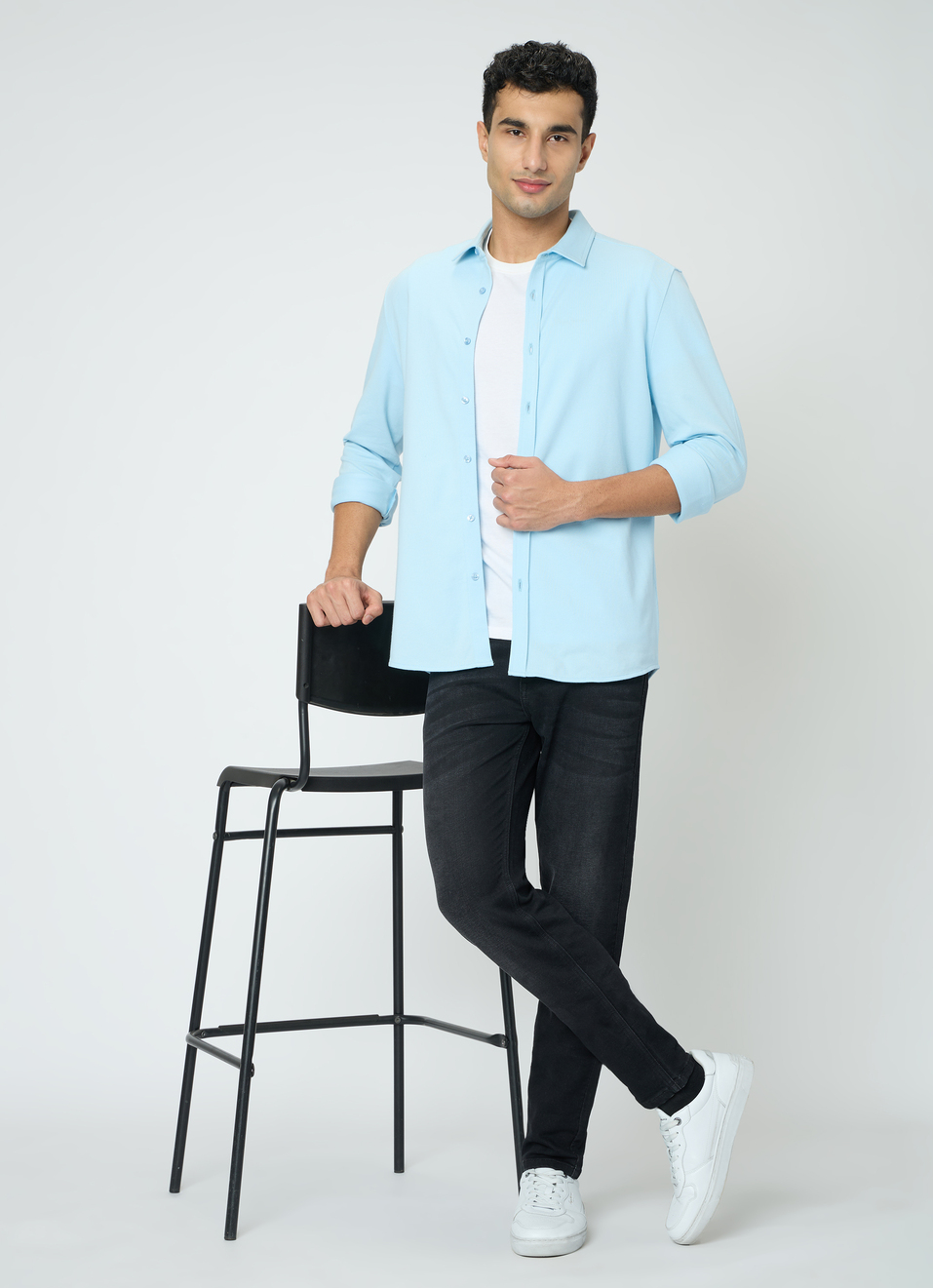 Men Blue Solid Shirt, , large image number 5