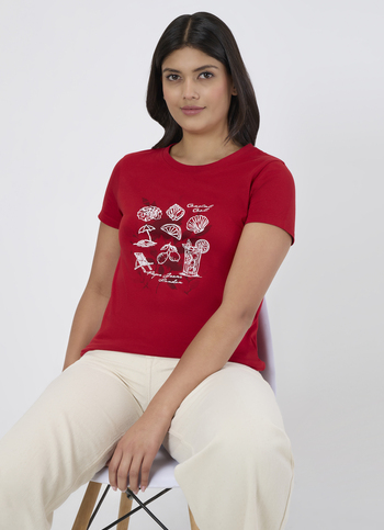 Women Red Floral Print T-shirt