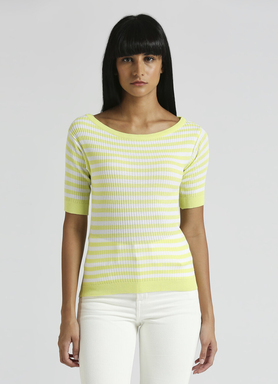 Lime Striper Self Design Ribbed Flat Knit Top, , large image number 1