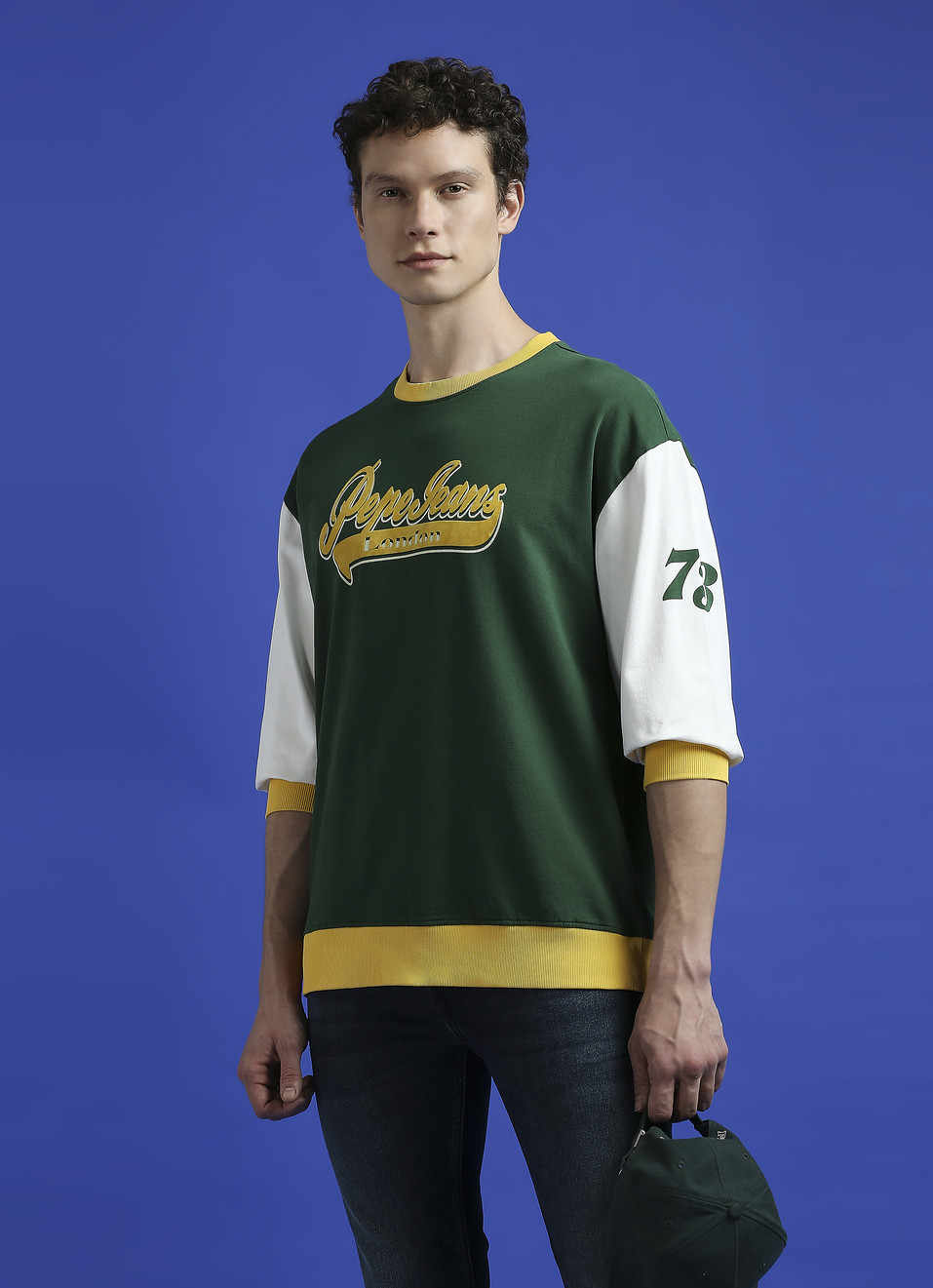 Green Flock Print Full Sleeve Oversized Sweatshirt, , large image number 0