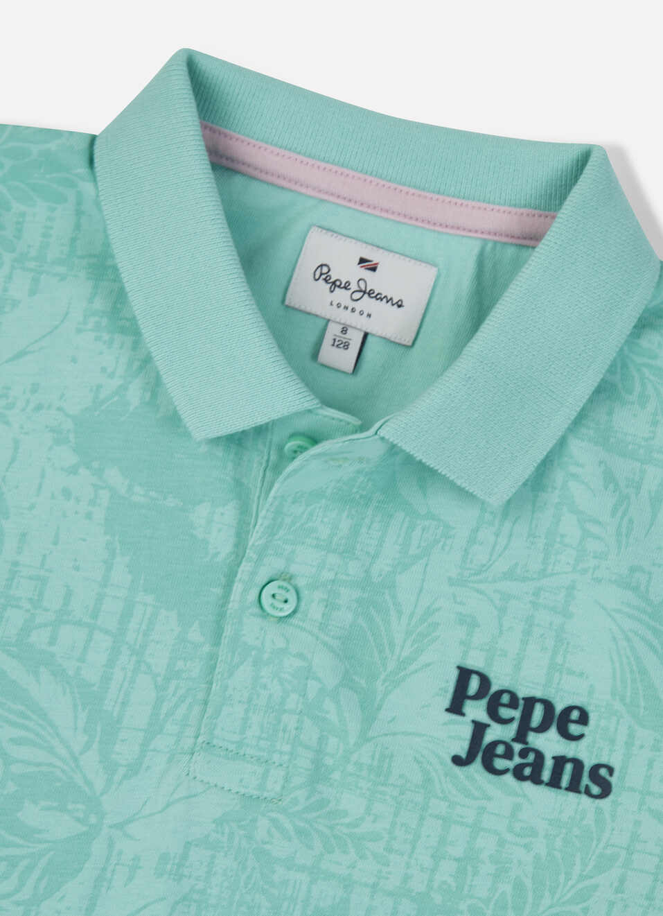 Boys Green All Over Floral Print Short Sleeve Polo, , large image number 2