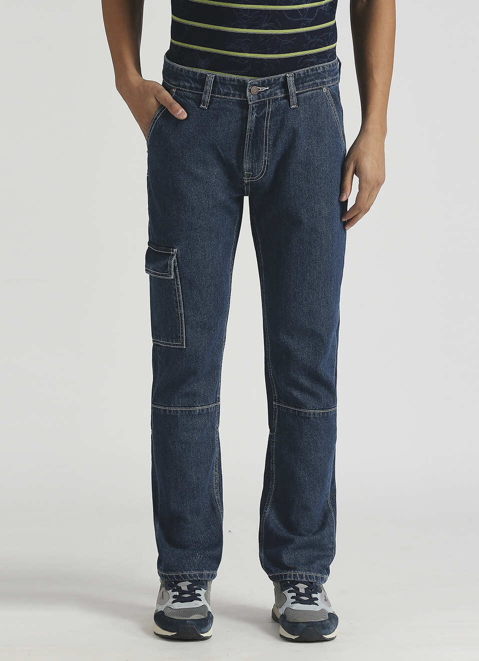 Cargo Straight Mid Rise Dark Blue Jeans, , large image number 2