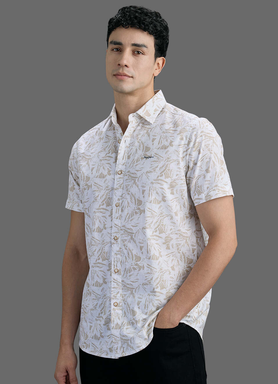 Men Beige Printed Short Sleeve Shirt, , large image number 7