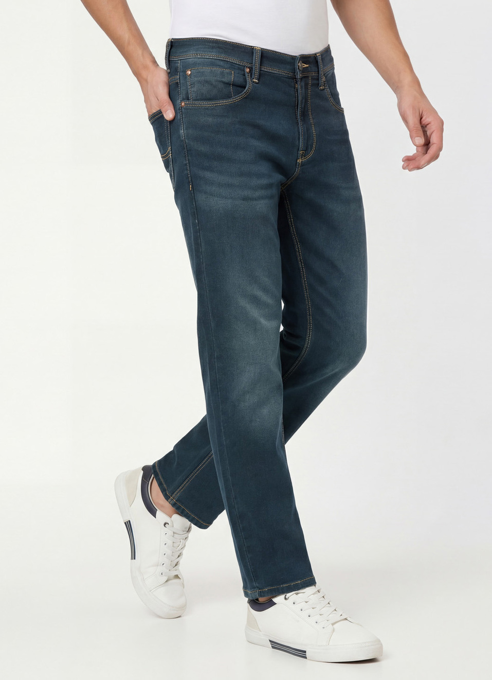 Men Blue Mid Rise Straight Fit All Clima Jeans, , large image number 0