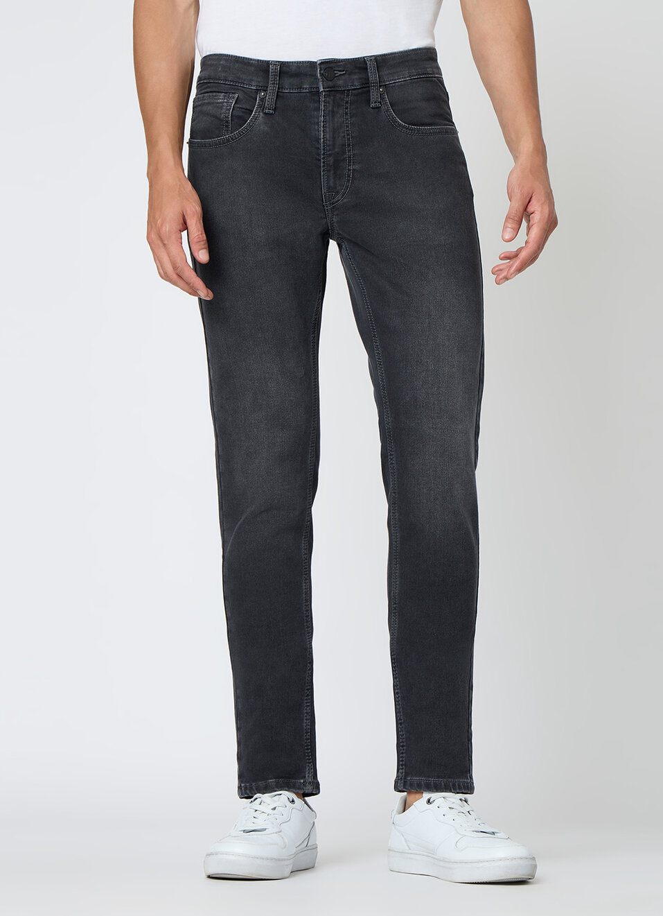 Men Black Slim Fit Stretchable Jeans, , large image number 2
