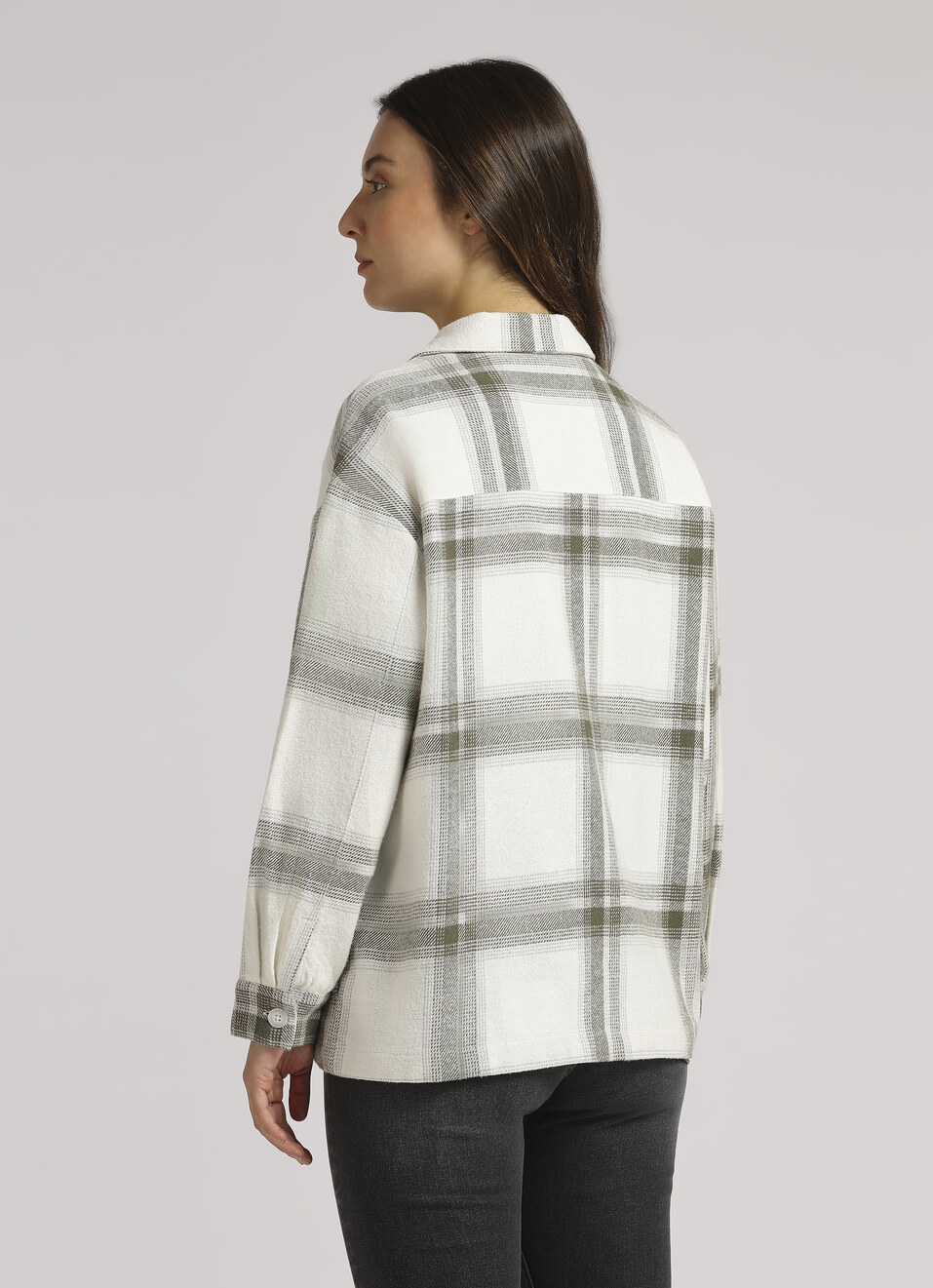 White Oversized Check Full Sleeve Shirt, , large image number 2