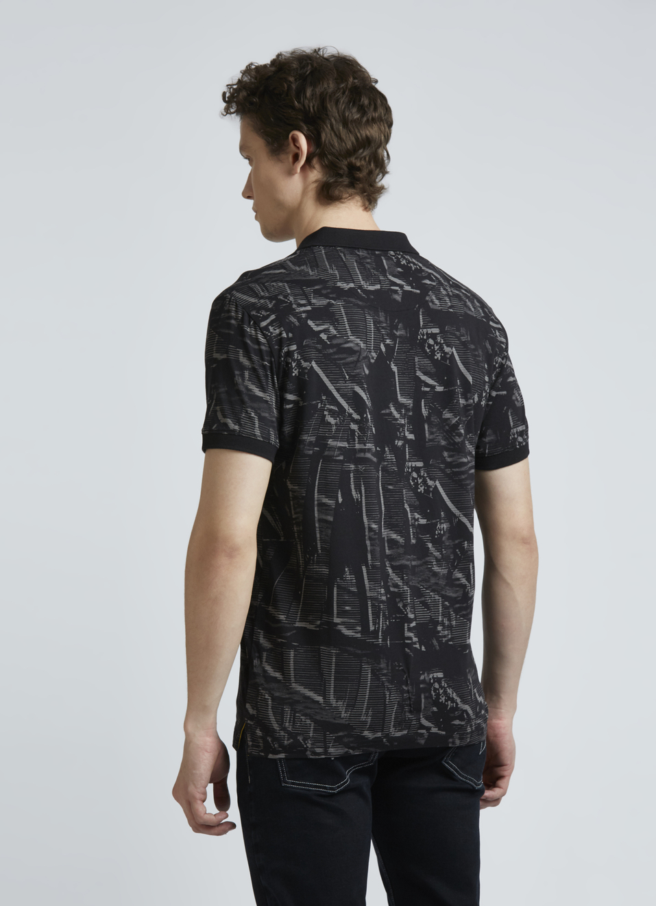 Black Abstract Print Short Sleeve Polo, , large image number 2