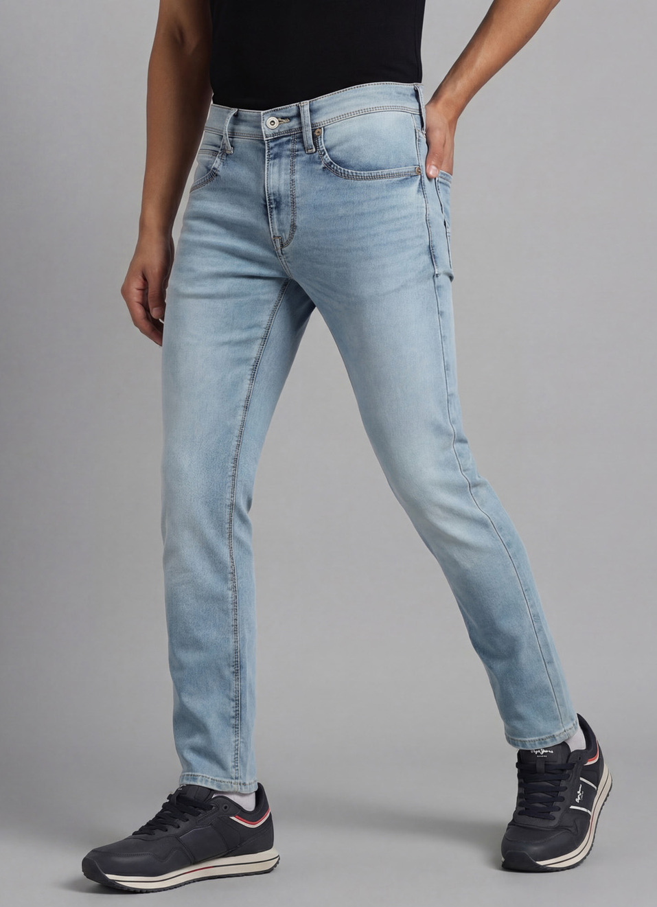 Men Light Blue Mid Rise Slim Fit Gymindigo Jeans, , large image number 0