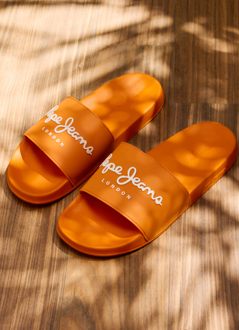 Orange Lightweight Beach Slides With Logo Print