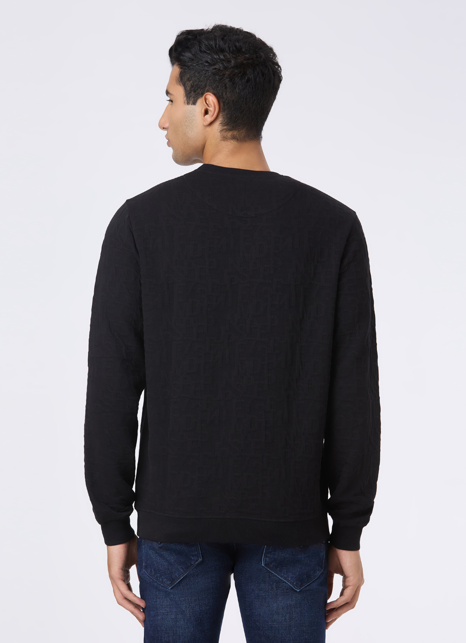 Men Black Self Textured Regular Fit Sweatshirt, , large image number 2