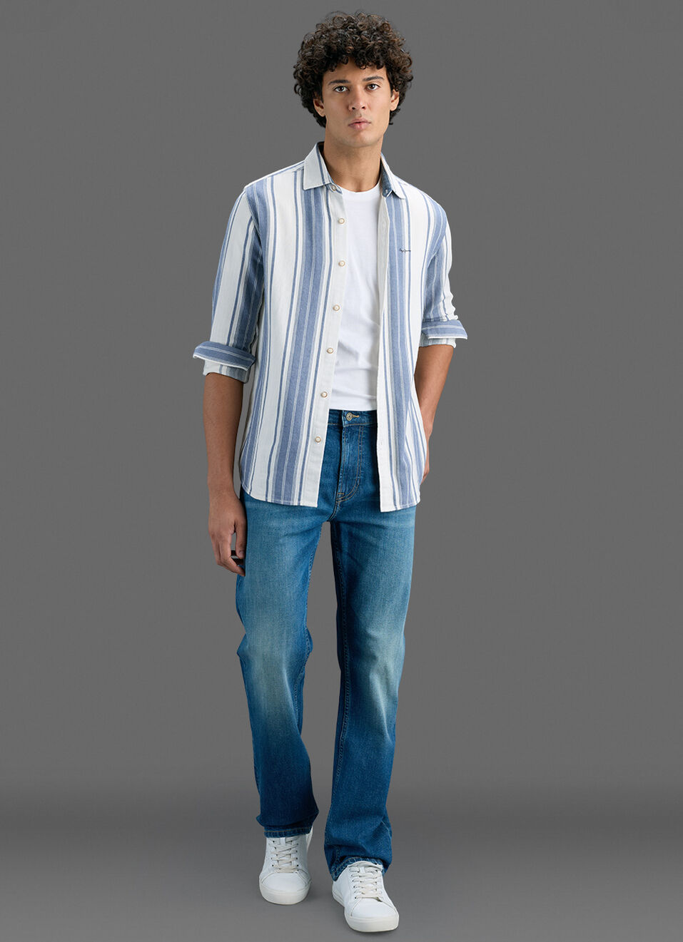 Men Blue Striped Shirt, , large image number 2