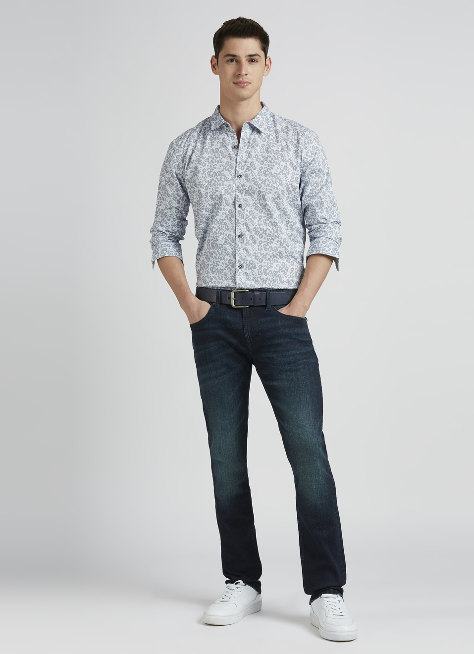 Grey Floral Full Sleeve Shirt, , large image number 5