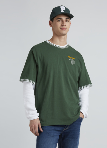 Green Flock Print Short Sleeve Oversized T-shirt
