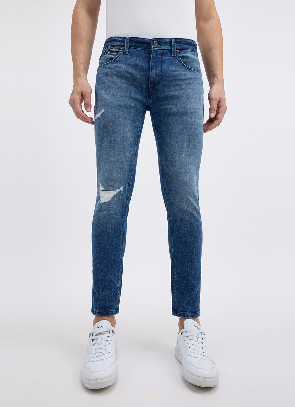 Men Blue Skinny Fit Mid Rise Distressed Jeans , , large image number 2