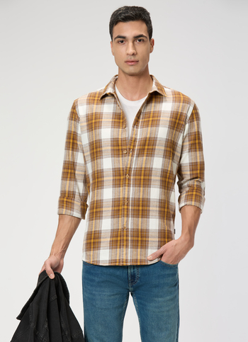 Men Brown Checked Shirt