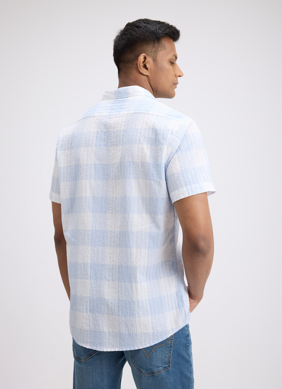 Men Blue Check Short Sleeve Shirt, , large image number 2