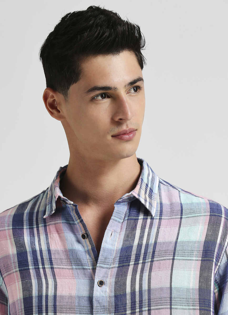 Blue Checks Pure Linen Long Sleeve Shirt, , large image number 4