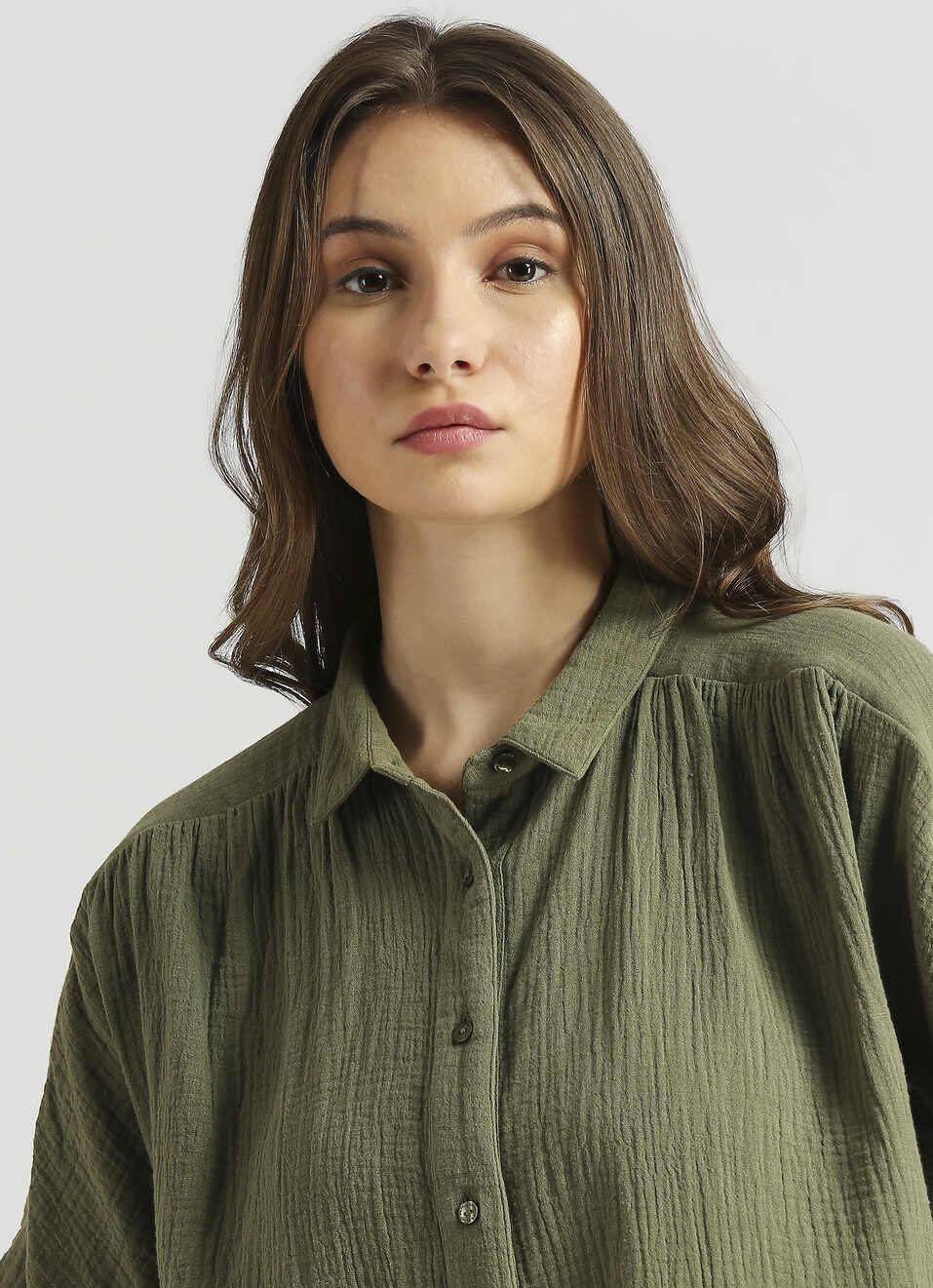 Olive Front Yoke Extended Shoulder Shirt, , large image number 4