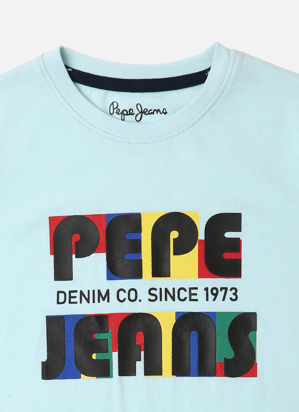 Boys Sea Blue Brand Print Short Sleeve T-shirt, , large image number 2