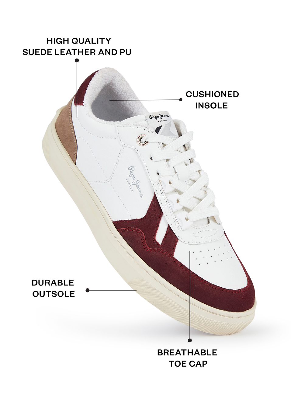 White And Red Retro Anti-skid Cupsole Sneakers, , large image number 1
