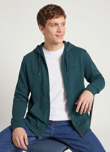 Men Green Solid Full Sleeve Hoodie