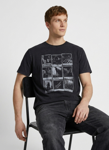 Men Grey Printed Relaxed Fit Short Sleeve T-shirt