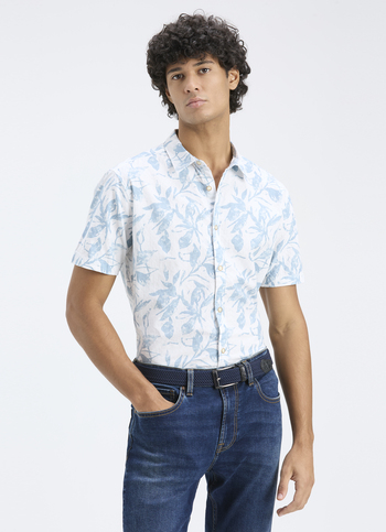 Men Blue Botanical Print Short Sleeve Shirt