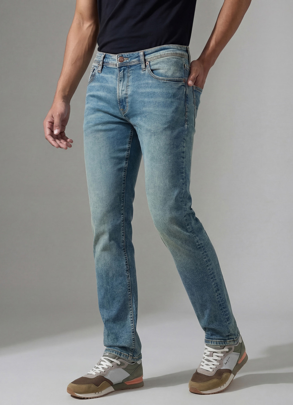 Men Blue Mid Rise Straight Powerflex Extrastretchable Jeans, , large image number 0
