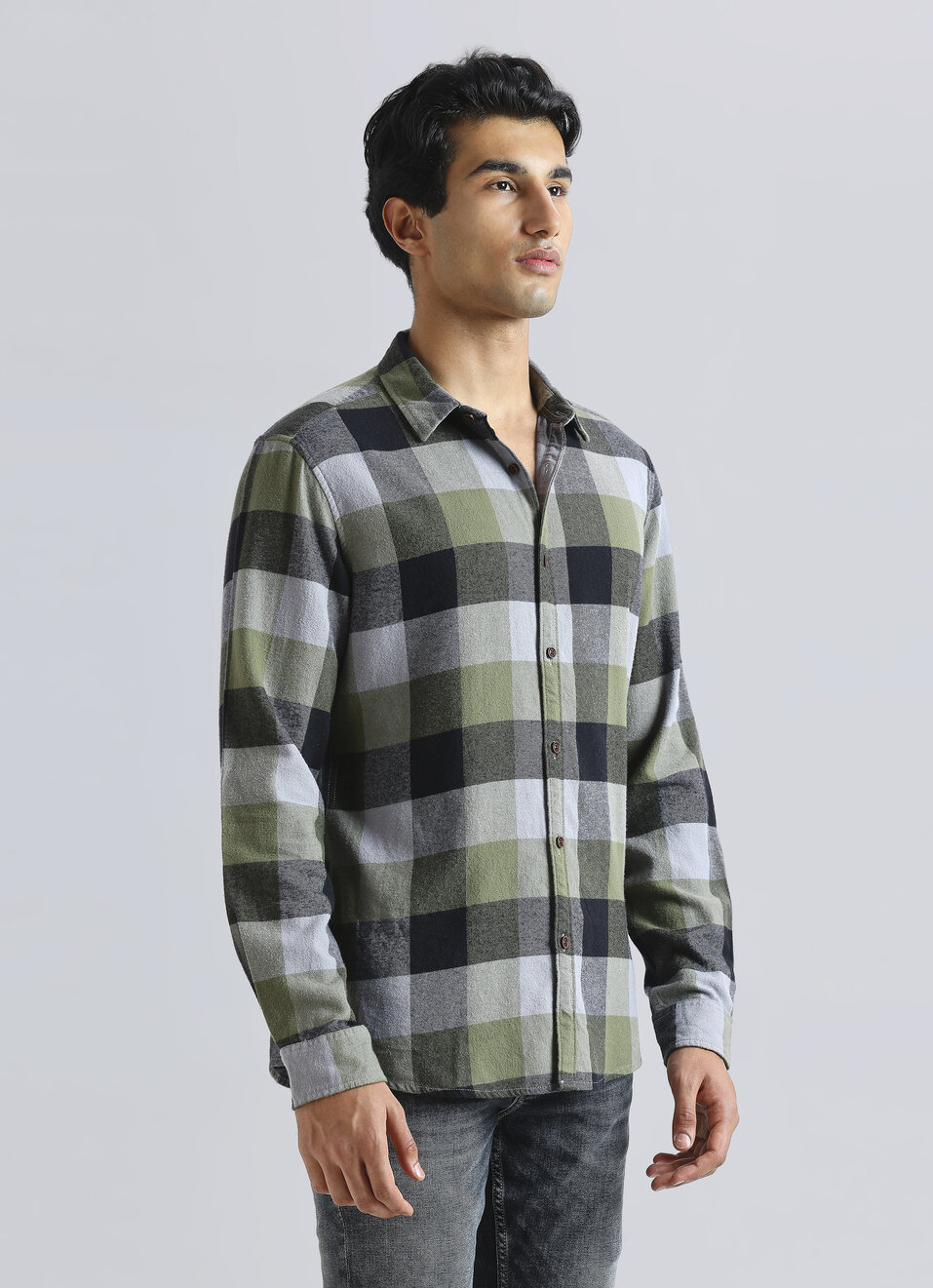 Olive Checked Full Sleeve Shirt, , large image number 3