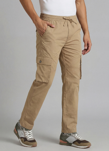 Brown Solid Cargo Pants