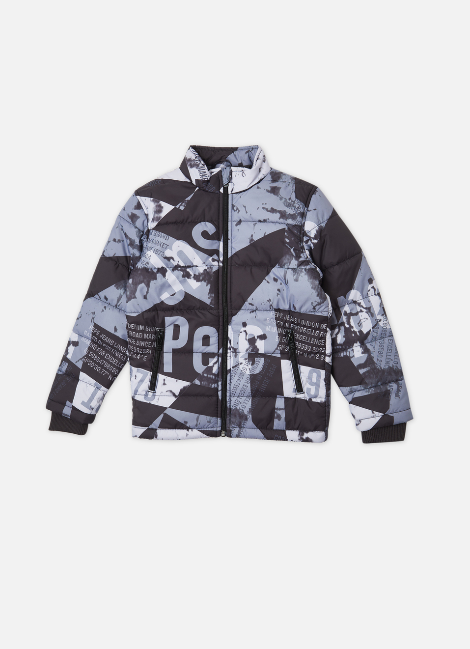 Boys Black Printed Full Sleeve Quilted Jacket, , large image number 0