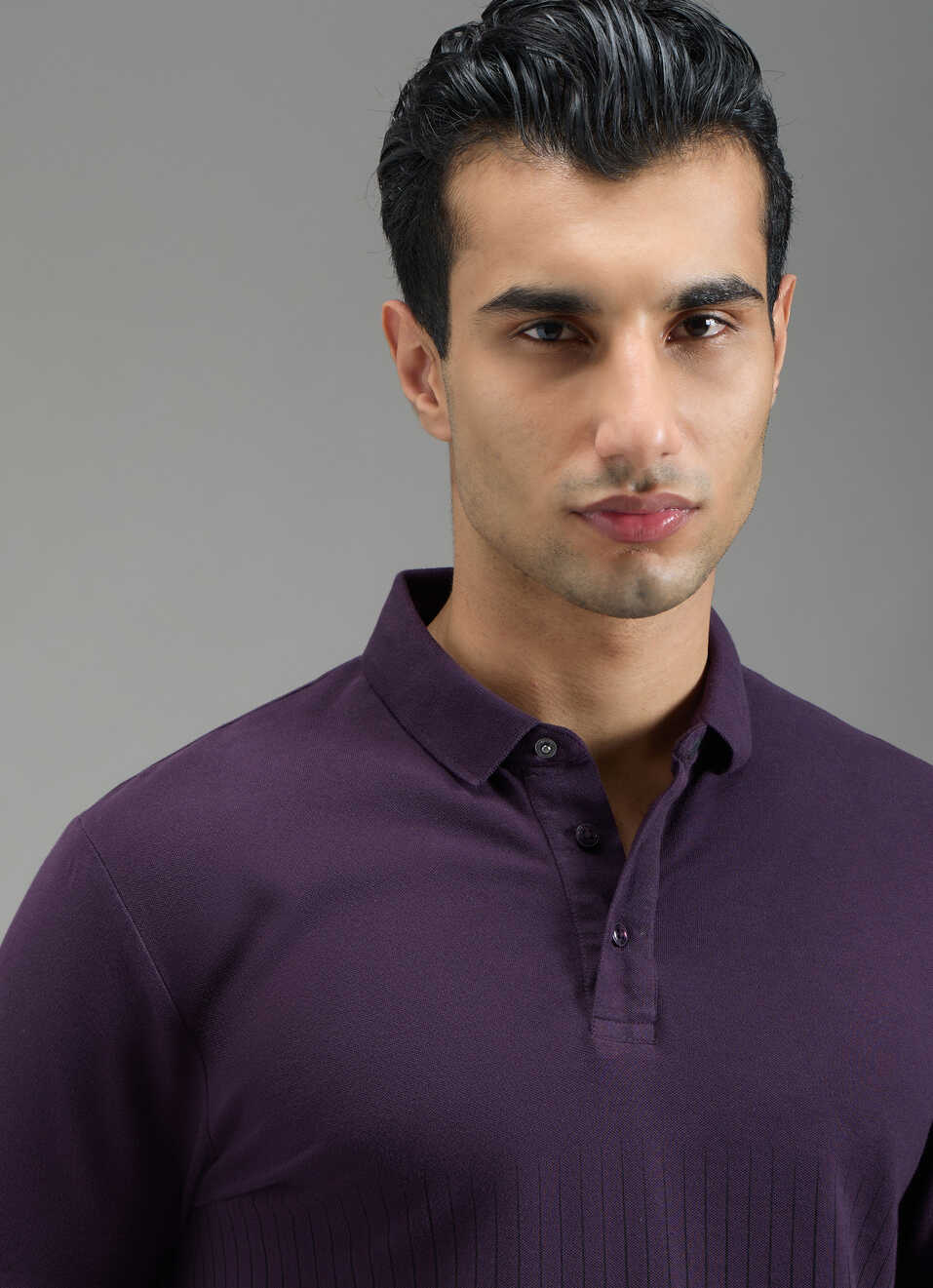 Men Purple Geometric Print Polo Collar T-shirt, , large image number 4
