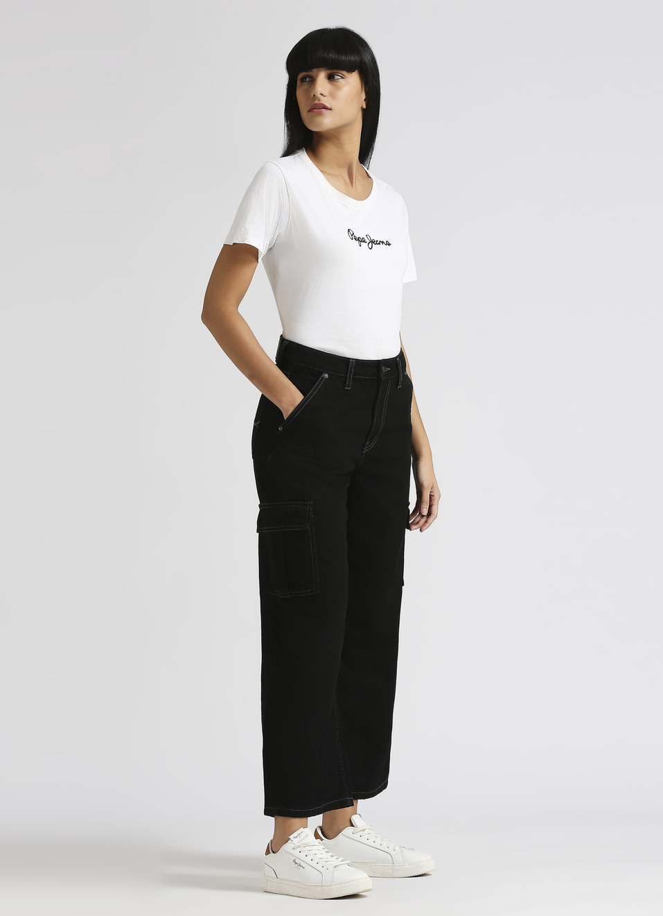 Cargo Straight High Rise Black Jeans, , large image number 5