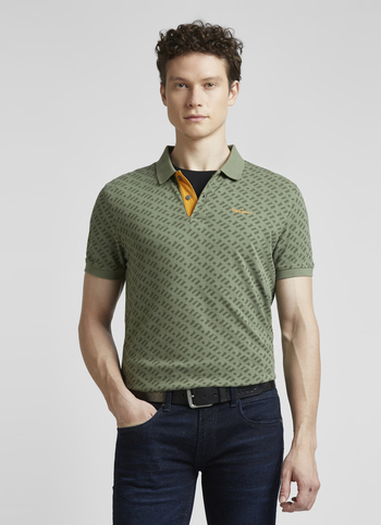 Green Typographic Print Short Sleeve Polo