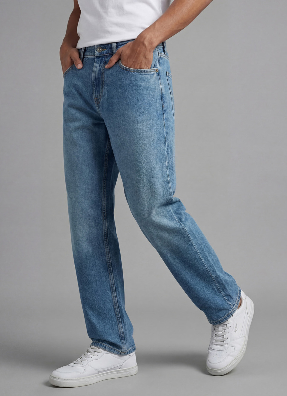 Men Blue Relaxed Barrel Fit Mid Rise Jeans , , large image number 0
