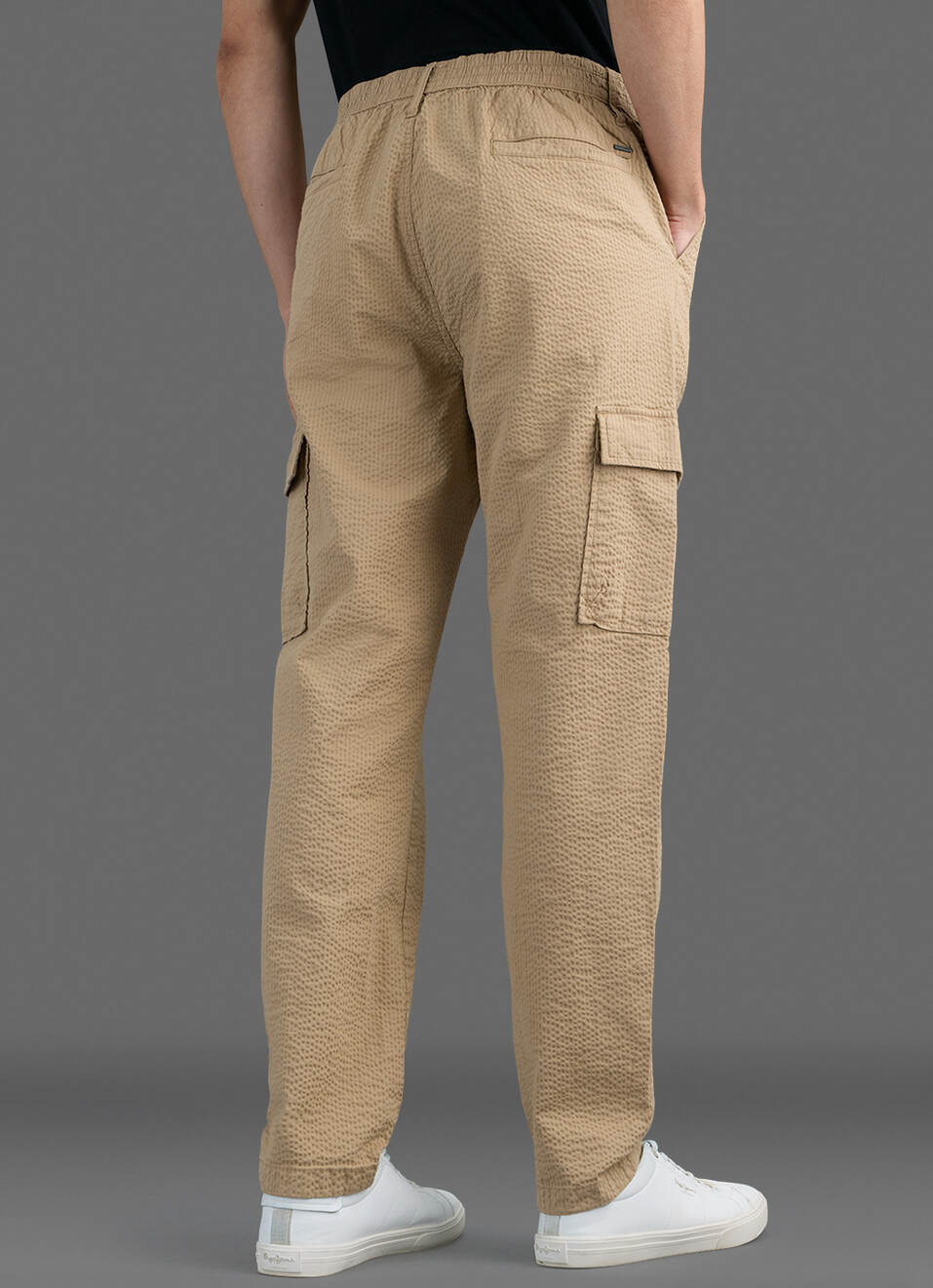 Men Khaki Striped Mid Rise Cargo Pants, , large image number 3